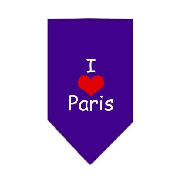 Pet and Dog Bandana Screen Printed, "I Love Paris" Purple Small