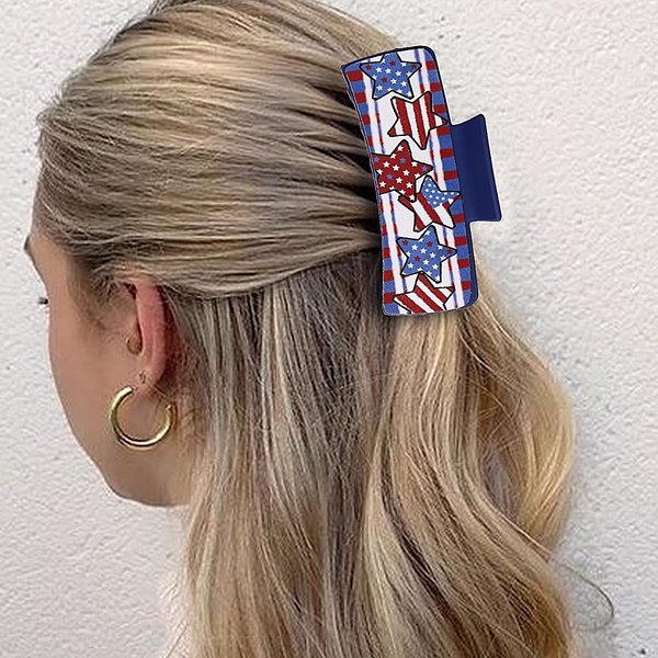 4th of July Star Hair Claw Usa Patriotic Independence Day Red White Blue Hair Clip American Acrylic Hair Claw Hair Accessories for Memorial Day Hair Decorations Gift for Girls 1 PCS