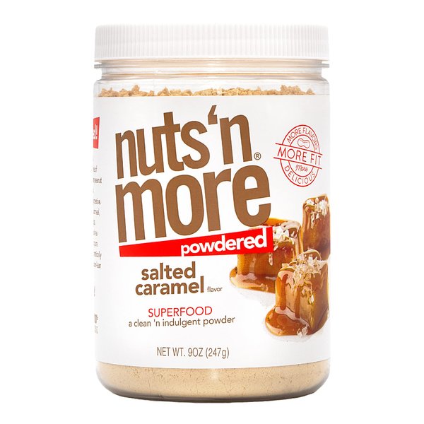Nuts ‘N More Salted Caramel Peanut Butter Powder, All Natural Keto Snack, Low Carb, Low Sugar, Gluten Free, Non-GMO, High Protein Flavored Nut Butter (9 oz Jar)