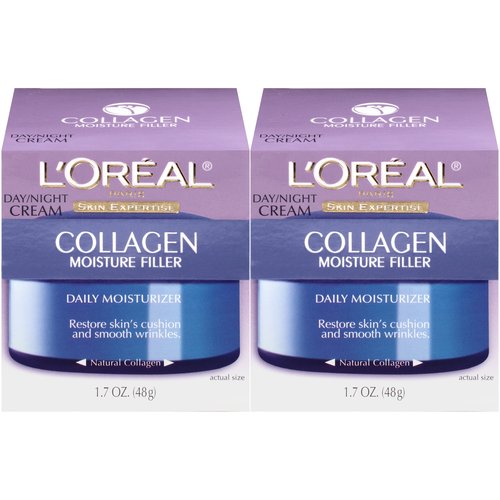 L'Oreal Paris Skincare Collagen Face Moisturizer, Day and Night Cream, Anti-Aging Face, Neck and Chest Cream to smooth skin and reduce wrinkles, 1.7 oz Pack of 2
