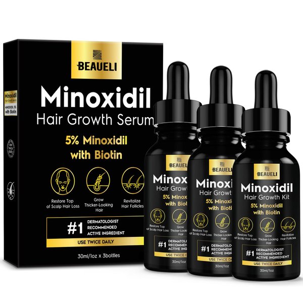 Minoxidil for Men, 5% Minoxidil for Women Hair Growth, Minoxidil for Men Beard Growth, Minoxidil 5 Percent, Hair Regrowth for Men, Hair Loss Treatments for Women 3 Bottles