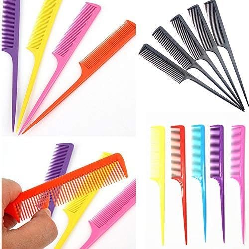 5pcs Colorful Rat Tail Comb Plastic Pointed Tail Comb Haircutting Comb Makeup Hairdressing Partition Comb Multicolor one-size