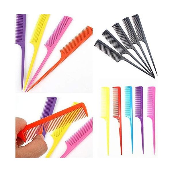 5pcs Colorful Rat Tail Comb Plastic Pointed Tail Comb Haircutting Comb Makeup Hairdressing Partition Comb Multicolor one-size