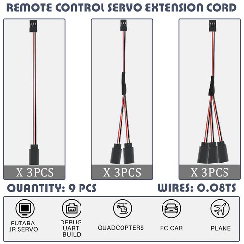 9 Pieces JST Y Connector 3 Pin JST Plug Splitters Servo Extension JST Male to Female RC Servo Extension Cord Wire Cable Compatible with RC JR Futaba RC Car or Airplanes (Mixed Style)