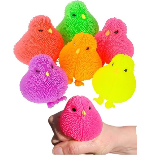 12 Pack - Neon Color Chick Puffers (3") Chicken Stress Relief Fun Soft Toys for Party Favors. Great for Soothing ADHD, Stress, Autism and More. (12)