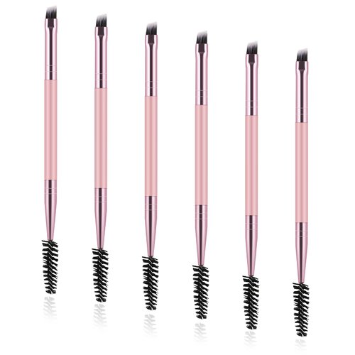 Giantree 6 Packs Duo Eyebrow Brush, Angled Eye Brow Brush and Spoolie Brush, Mini Eyelash Brush for Tinting Angled Eyebrow Precise Brow Brushing(6Pcs Set)