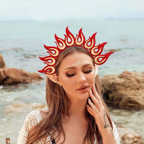 Catery Flame Headband Halloween Flame Fire Headbands Flame Crown Headdress Goddess Halo Crown Headpiece Party Costume Festival Hair Accessories for Women and Girls
