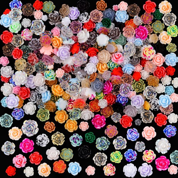 Kikonoke 100Pieces 3D Flowers Rose Nail Art Charms Kits Acrylic Resin Camellia Nail Art Stud Jewelry for Women DIY Crafts Manicures Tips