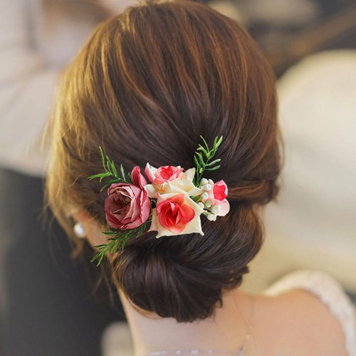 Fangsen Wedding Boho Pink Rose Flowers Floral Comb With Hair Clip Hair Accessories Floral Hair Headpiece