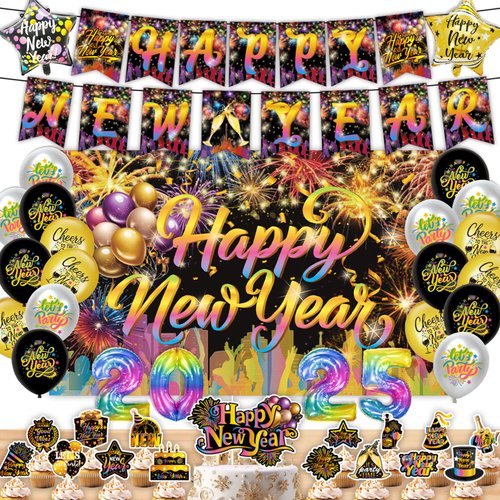 New Years Eve Party Supplies 2025, Happy New Years Decorations 2025, NYE Decorations, New Years Eve Decorations Include New year Balloons Banners Cake Toppers