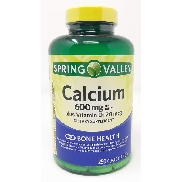 Spring Valley Natural Vitamin D Bone Health Calcium- 600mg and 250 Tablets