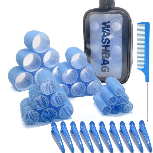 MOODKEY 35pcs Hair Rollers Set Heatless Roller Hair Curlers Pro Salon Hairdressing Curler DIY Curly Hairstyle Tools for Women Medium Long Hair(4 Size black)
