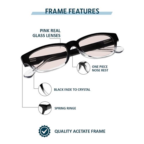 KRT Dist. Glass Reading Glasses Pink Real Glass Lenses in Stylish Acetate Frame Available in Reading Magnification +0.25 to +3.00 (+1.50)