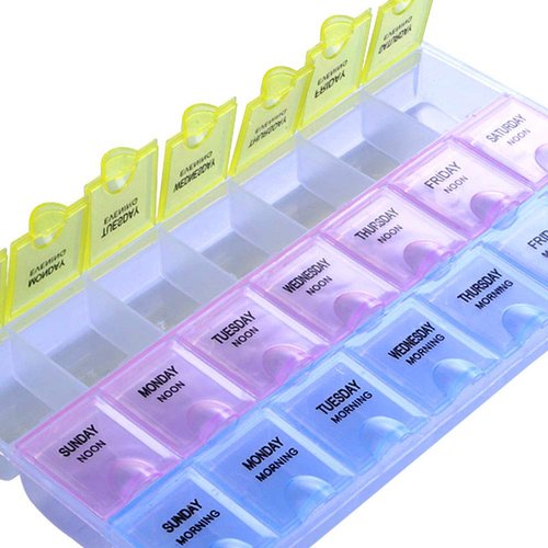 INVODA Pill Case 7 Day Weekly Pill Box with Medication Reminder Pill Organizer - Morning Noon Evening Daily 21 Detachable Compartments (3x7)