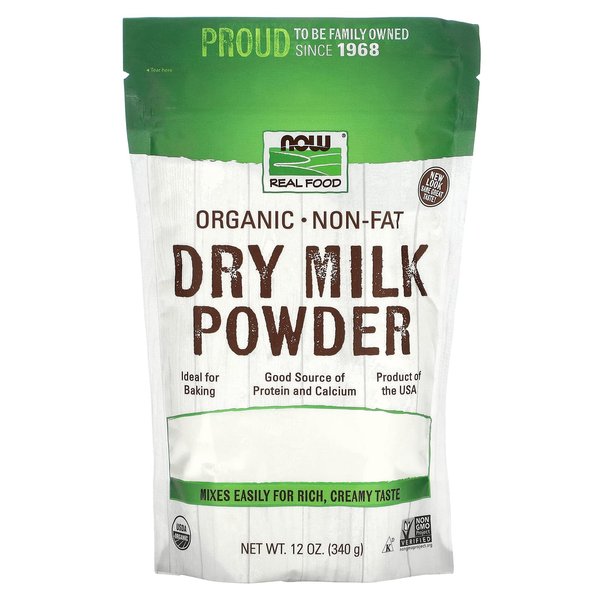 NOW Foods, Organic Non-Fat Dry Milk Powder with Protein and Calcium, Product of the USA, 12-Ounce (Packaging May Vary)