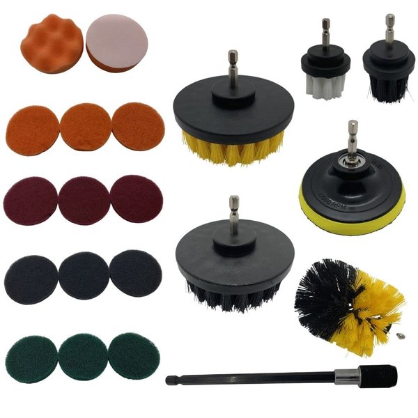 Diamond Shine 21 Piece Drill Brush Attachment Set - Scrub Pads, Sponges, Power Scrub Brushes with Drill Extension Attachment Grout, Tiles, Sinks, Bathtub, Bathroom, Kitchen, Automotive, Outdoor