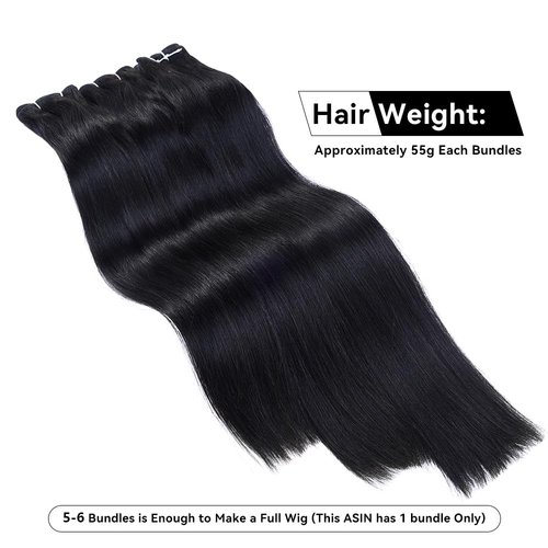 16A 50g Straight Bundles Human Hair 1 Bundle 100% Unprocessed Real Human Hair Extensions 16 Inch Raw Human Hair Natural Black Color