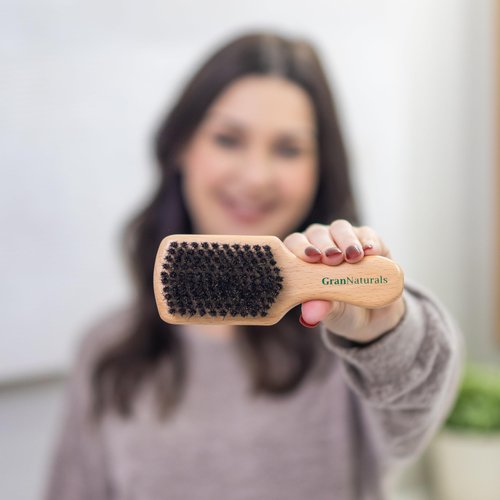 GranNaturals Soft Bristle Hair Brush - Boar Bristle Slick Back Hair Brush for Smoothing, Fades, Beards, 360 Waves to Style, Polish, & Lay Down Hair to Create a Sleek Hairstyle for Women & Men