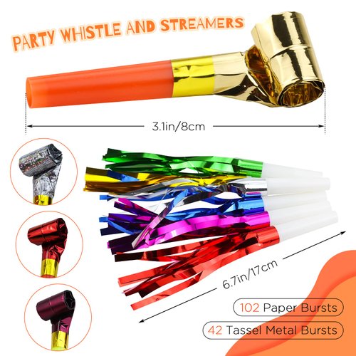 Weoxpr 144pcs Two Kinds of Noisemakers Blowouts Party Horns, Bulk Toys, Birthday Party Favors, New Years Party Noisemakers, Party Accessory, Prizes for Kids, Party Whistles and Streamers