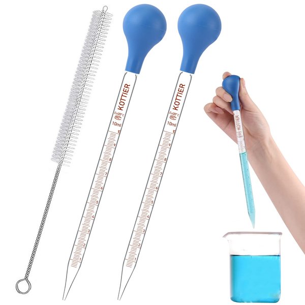 MRXBN 10ml Glass Pipettes Dropper, Lab Graduated Dropper for Liquid Essential Oil, Glass Transfer Pipette with Rubber Bulb and Cleaning Brush (2 pieces)