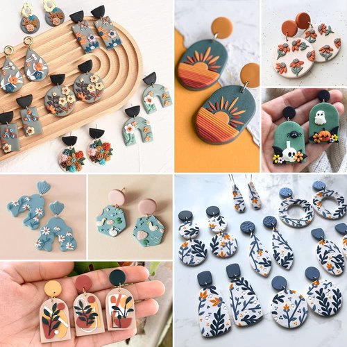 PTFJZ Polymer Clay Cutters for Earring Making 76pcs Clay Tools Set 67 Shapes Stainless Steel Clay Cutters with 8 Circle Shape Cutters 1 Clay Letter Stamp Jewelry Making Sculpting Clay