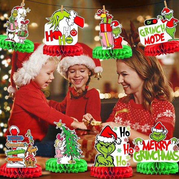 9Pcs whoville Christmas Decorations green Centerpiece ChristmasTable Decorations Christmas Party Decorations Whoville Christmas Decorations for Whoville Party Supplies