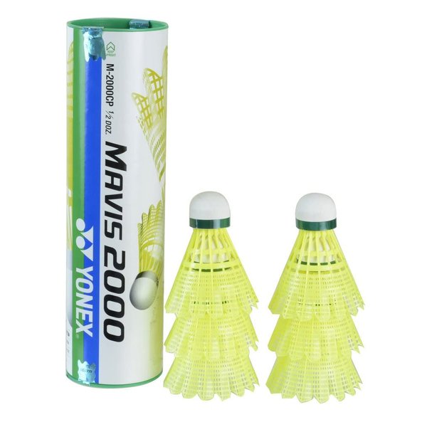 YONEX Mavis 2000 Green Cap Nylon Shuttlecock, Pack of 6 (Yellow)