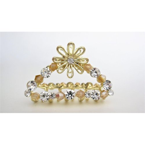 Generic Small gold bead and crystal flower gold metal hair claw clip bridal clip