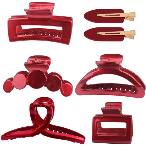 Hair Claw Clips, Light Big Strong Hold Nonslip Glossy Claw Hair Clips for Thick & Thin Hair & Curly Hair, 90's Vintage Jaw Clips, Wedding Party Banquet (Red Clip)
