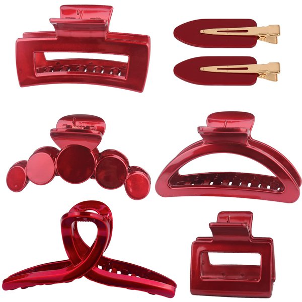 Hair Claw Clips, Light Big Strong Hold Nonslip Glossy Claw Hair Clips for Thick & Thin Hair & Curly Hair, 90's Vintage Jaw Clips, Wedding Party Banquet (Red Clip)