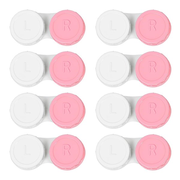 Dhoptical 8 Pack Pink Contact Lens Cases,Outdoor Portable Mini Contact Lens Kit,Perfect for Travel & Everyday Use