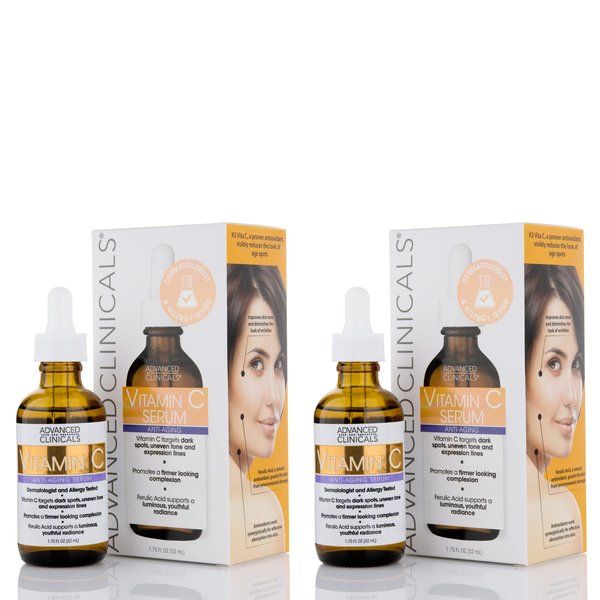 Advanced Clinicals Vitamin C Facial Serum Skin Care Anti-Aging Moisturizer Potent Vitamin C Face Lotion For Dry Skin, Age Spots, Wrinkle Repair, & Uneven Skin Tone, 1.75 Fl Oz (Pack of 2)