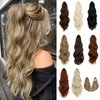 FELENDY 16" Ponytail Extension Small Claw Clip Curly Ponytail Hair Extensions Long Wavy Pony tails Hairpiece Cute Jaw Clips for Women Light Brown Mix Ash Blonde