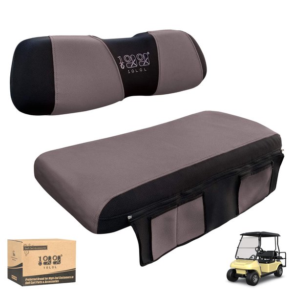 10L0L New Vision Golf Cart Seat Cover with Pocket Washable Mesh Bench Seat Cover Fits EZGO TXT RXV Club Car DS (Gray + Black)