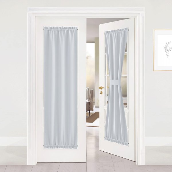 NICETOWN Greyish White Sidelight Door Panel - Room Darkening French Door Thermal Drapery Panel for Privacy (25" Width x 72" Length, Platinum |Tie Back Included, One Panel)