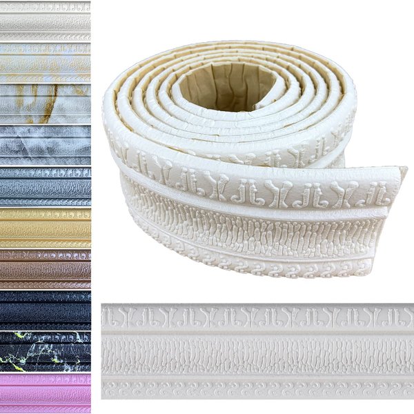 Yutianli Crown Molding Peel and Stick Wallpaper Border Flexible Wall Base Moulding Trim Self Adhesive Vinyl baseboard White Foam wall molding 3D Mirror Border (2PCS-178, White)