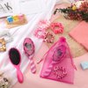 Hotop 24 Pcs Hot Pink Princess Party Favors for 8 Girls, Pink Girl Party Supplies Include 9 Inch Hair Brush for Girls Detangling Brush Pink Scrunchies Organza Bag for Makeup Kit Hair Accessories