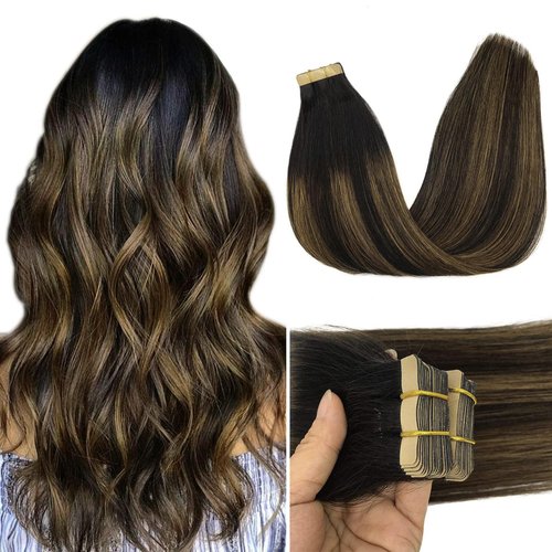 GOO GOO 22 Inch Tape in Hair Extensions Human Hair Natural Balck to Chestnut Brown Real Human Hair Extensions 20pcs 50g Remy Hair Extensions Straight