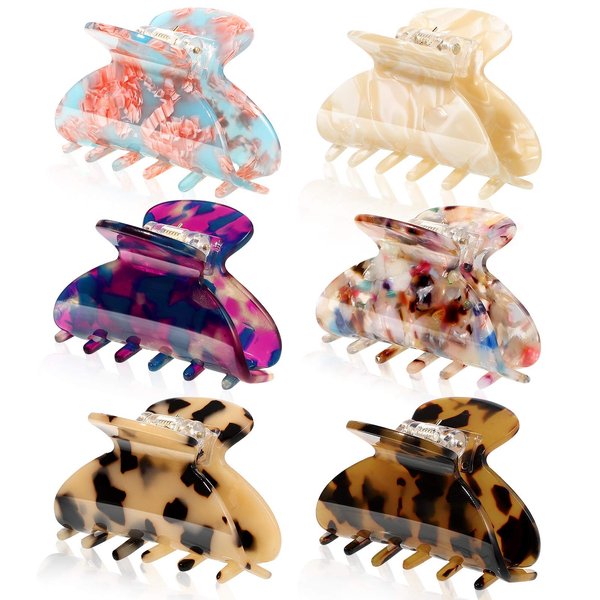6 Pieces Medium Hair Claw Clips for Thin Hair 2.6 Inch Tortoise Shell Hair Clip Banana Clips Jaw Clips French Style Barrettes hair Clip Accessories for Women Girls(Classic Patterns)