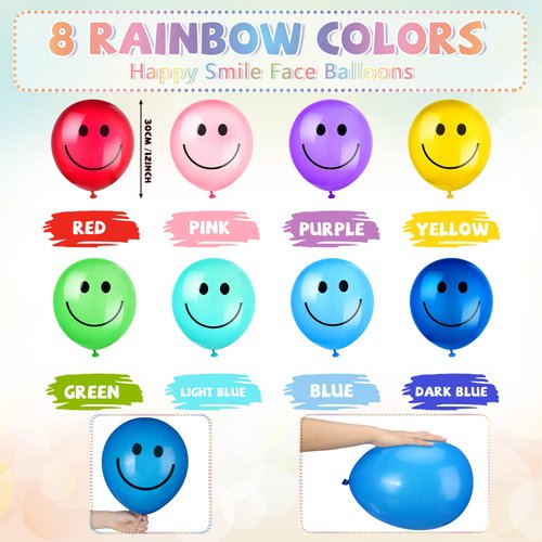 Sratte 50 Pcs Happy Smile Balloons for Birthday Party 12'' Latex Smile Face Colorful Balloons Naughty Balloons Party Balloons for Baby Shower Wedding Decoration Festive Supplies (Assorted Color)