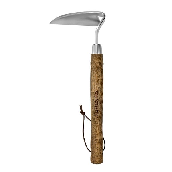 Haliaeetus Gardening Sickle Hoe, Japanese Bent Angle Weeding Sickle, Stainless Steel Weed Hoe Scraper, 13'' Gardening Weeder Hoe with Ergonomic Wood Handle for Weeding, Loosening Soil and Cultivating
