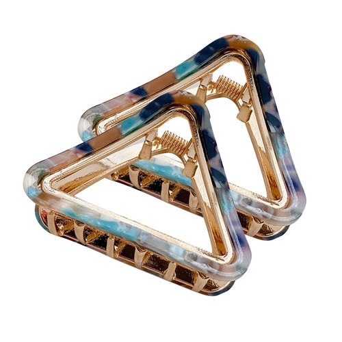 Ovche 2 Pack Triangle Acetate Metal Claw Hair Clips No Slippage Stylish Hair Clamp Grip for Thick Hair Jaw Comb Hairclips Hair Catch with Teeth Hair Updo Grip for Bath,SPA,Washing,Makeup (Cloisonne)