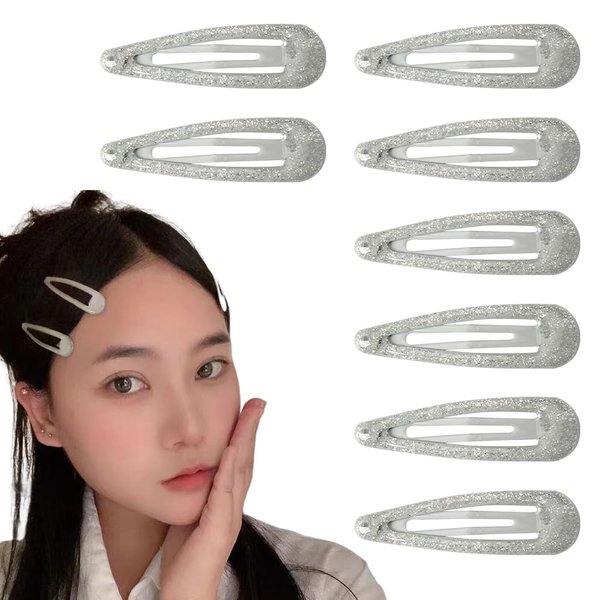 Shiny Glitter Snap Hair Clips for Girls Women Silver Snap Hair Clips Set of 8 Snap Barrettes for Women Girls Sparkle Snap Hair Accessories Water Drop Hair Clips Decorative Snap Hair Clips for Women