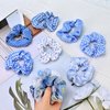 Yonchic 10-Piece Plaid Polka Dot Solid Colorful Scrunchies for Women Girls, No Damage Elastic Hair Ties, Bulk Ponytail Holder Hair Bands, Fashion Rubber Band Hair Accessories for Thin Thick Hair(Blue)