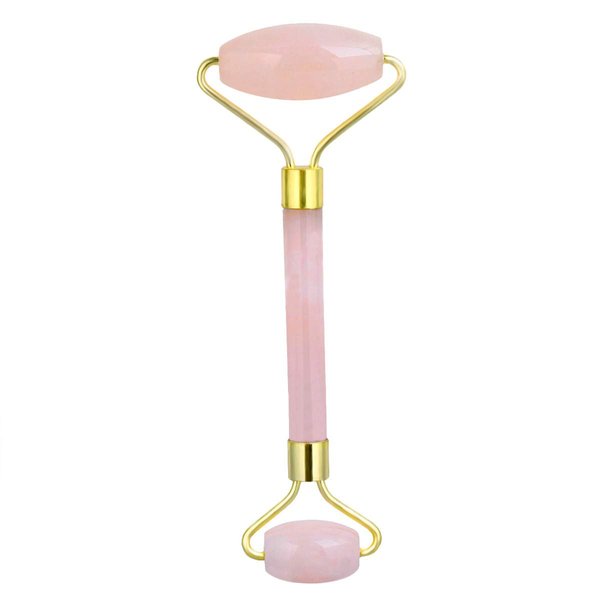 Rockcloud Natural Crystal Stone Roller Massager Double Neck Face & Neck Massage Therapy Anti-Aging Wrinkle Healing Slimming Skincare Tool,Rose Quartz
