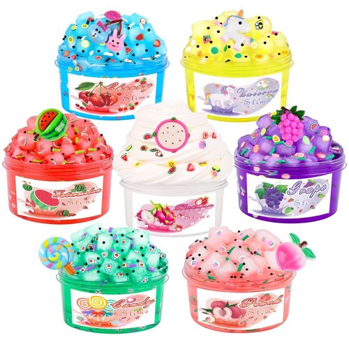 7 Pack Jelly Cube Clear Christmas Slime with Butter Slime for Kids, Clear Slime*6 Butter Slime*1, Crunchy Crystal Butter Slime, Stress Relief Toy, Party Favors for Girl Boys 6 7 8 9 10 11 12