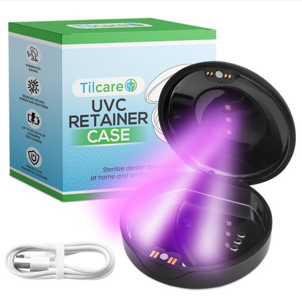 Tilcare UVC Retainer Case for Invisalign Dental Aligner with UV Light for Aligners, Retainers, Mouth Guard, Whitening Trays - Remove Odors
