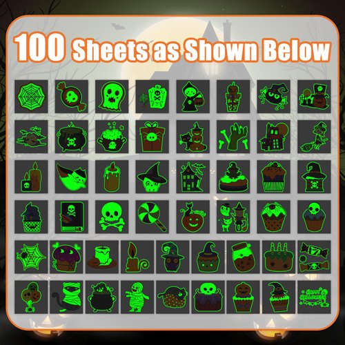 TatoYard 100 PCS Bulk Glows Party Supplies for Kids' Halloween Theme Stuff or Ornaments, Fake Removable Waterproof Temporary Tattoos Stickers for Girls and Boys