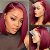 CLong Burgundy Lace Front Wig Human Hair, 14 inch 13x4 Lace Wig Transparent 99j Short Bob Wigs For Black Women Human Hair 150% Density (99j Bob Wig,14inch)