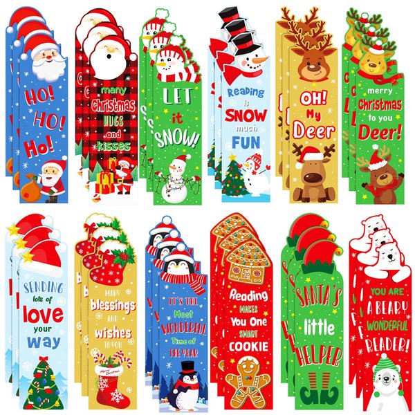 60 Pieces Scratch and Sniff Bookmarks Christmas Scented Bookmarks Christmas Character Bookmarks Xmas Holiday Bookmarks for Kids Students Christmas Favors (Santa Style, Festival Smell)